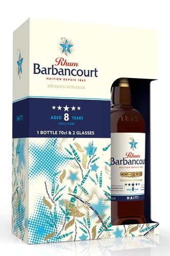 RHUM HAITI 8 ANS BARBANCOURT 43% 70CL COFFRET 2 VERRES